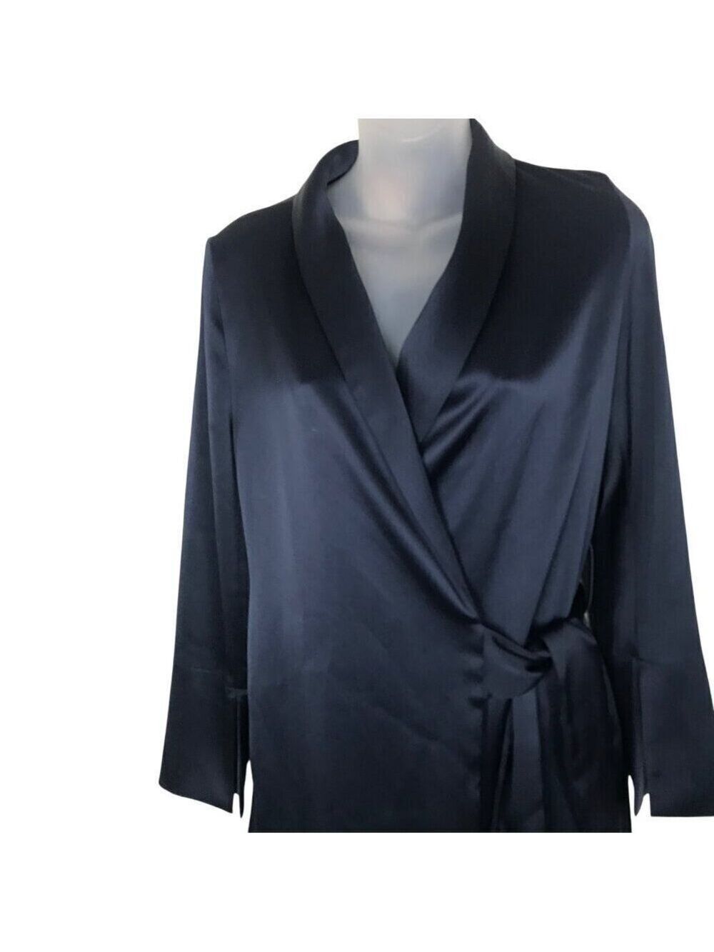 Nanushka Opium Satin Wrap Jacket Navy Blue Size XS - Picture 4 of 8
